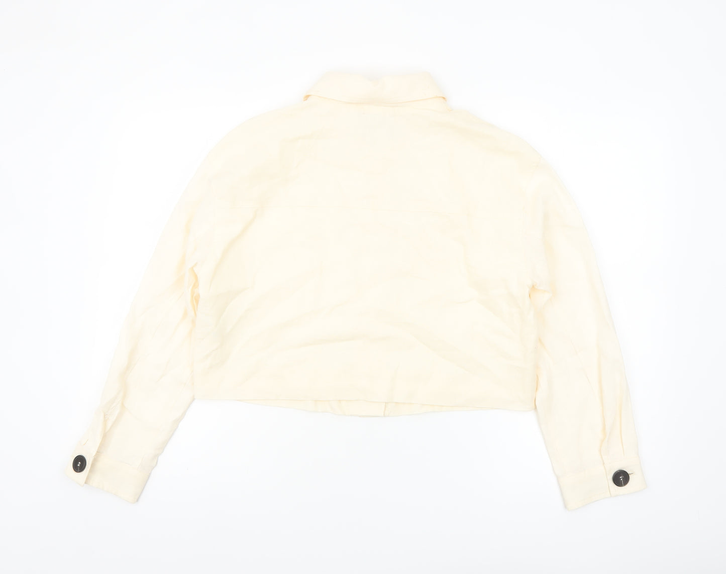 Zara Women Beige Linen Cropped Button Jacket Size S