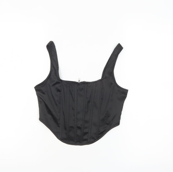 Missguided Women’s Black Cropped Satin Corset Tank Top UK 6