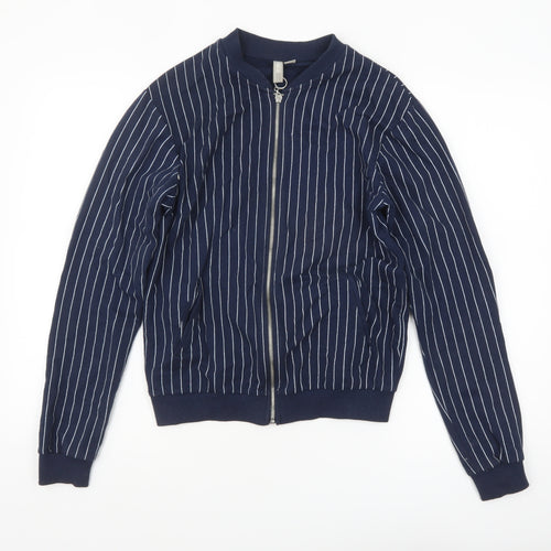 ASOS Women Blue Striped Cotton Bomber Jacket Size 8