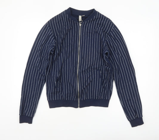 ASOS Women Blue Striped Cotton Bomber Jacket Size 8