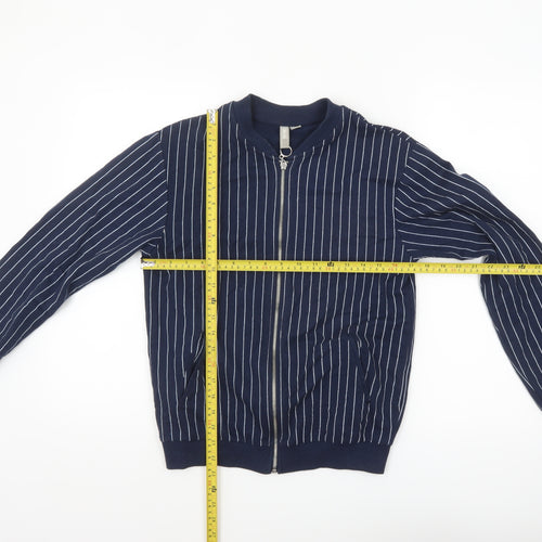 ASOS Women Blue Striped Cotton Bomber Jacket Size 8