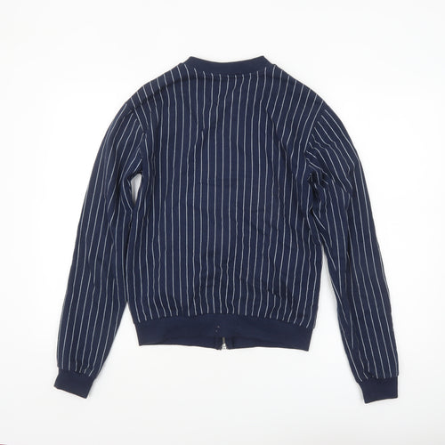 ASOS Women Blue Striped Cotton Bomber Jacket Size 8