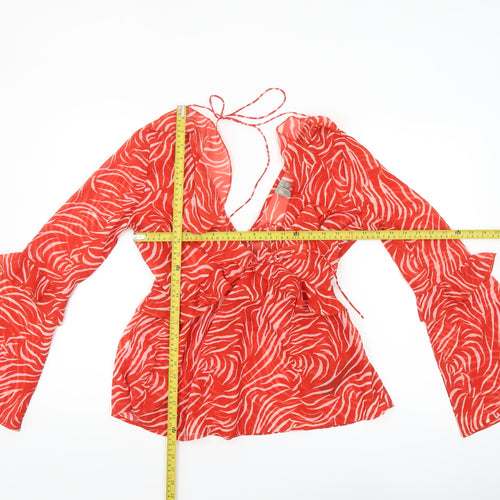ASOS Women's Red Animal Print Wrap Blouse Size 8 Long Bell Sleeve