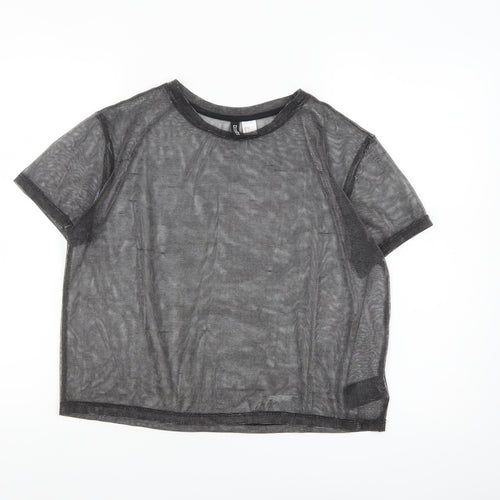 H&M Divided Black Sheer Mesh Cropped T-Shirt Women’s Size 8