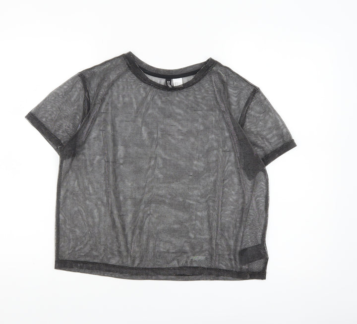 H&M Divided Black Sheer Mesh Cropped T-Shirt Women’s Size 8