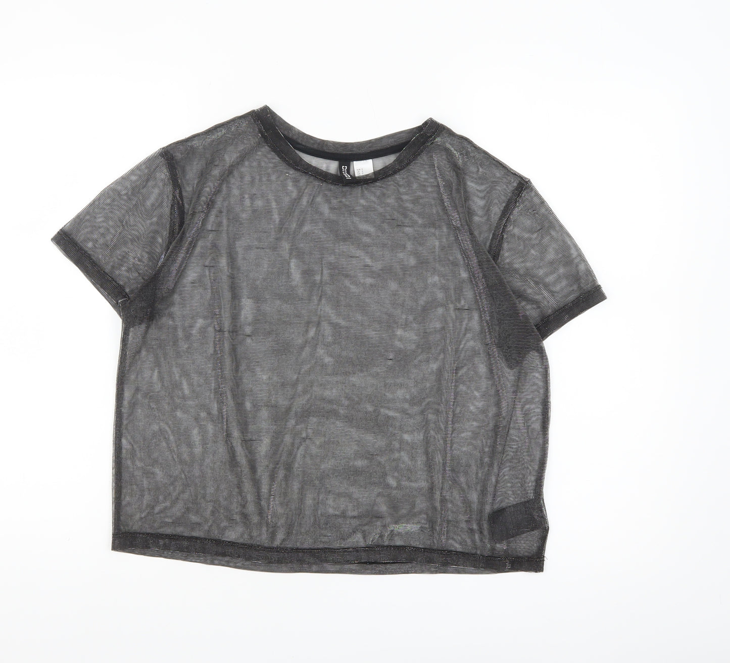 H&M Divided Black Sheer Mesh Cropped T-Shirt Women’s Size 8