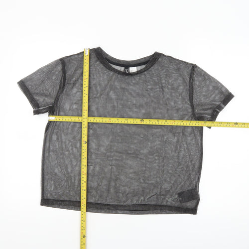 H&M Divided Black Sheer Mesh Cropped T-Shirt Women’s Size 8