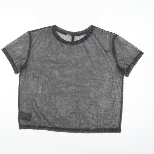 H&M Divided Black Sheer Mesh Cropped T-Shirt Women’s Size 8