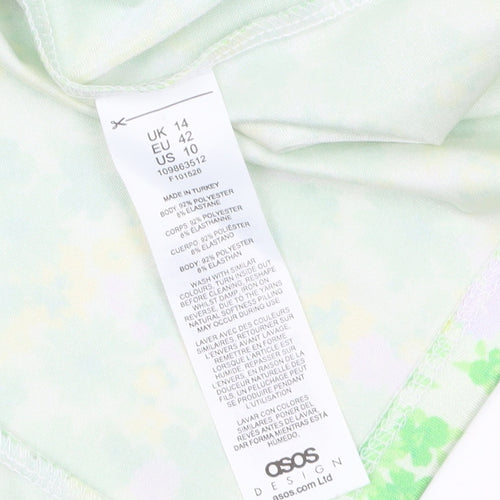 ASOS Design Women’s Green Floral Long Sleeve Stretch Top Size 14