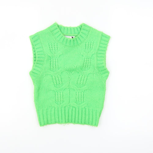 Collusion Womens Green Chunky-Knit Sleeveless Vest Jumper Size 4