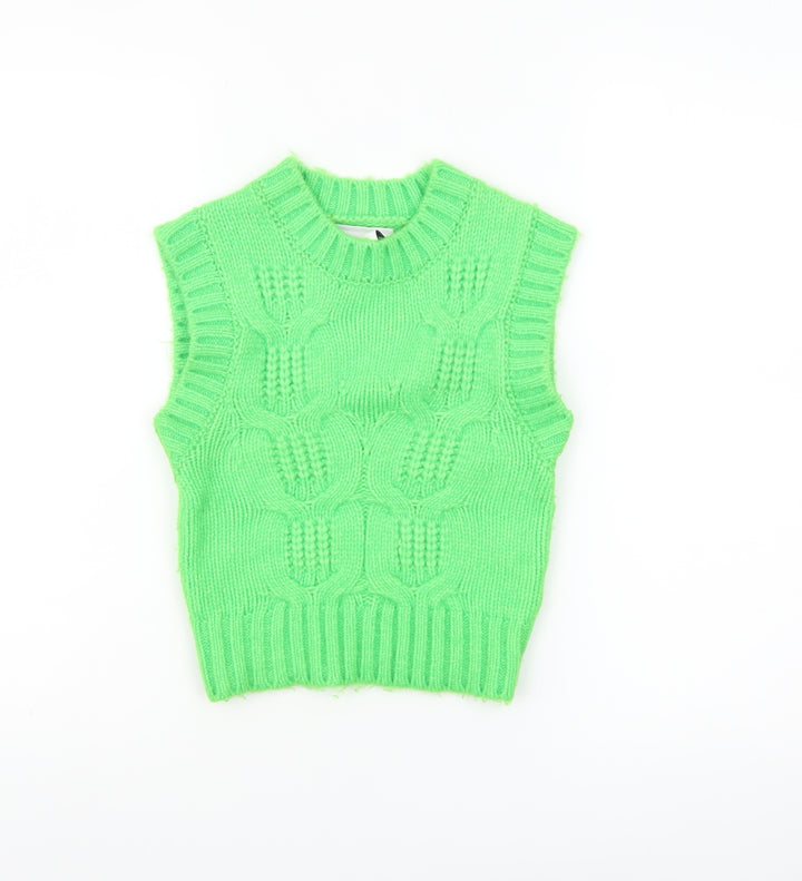 Collusion Womens Green Chunky-Knit Sleeveless Vest Jumper Size 4