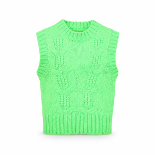 Collusion Womens Green Chunky-Knit Sleeveless Vest Jumper Size 4