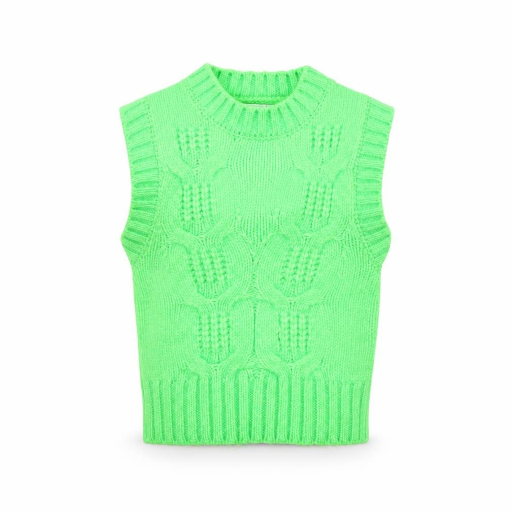 Collusion Womens Green Chunky-Knit Sleeveless Vest Jumper Size 4