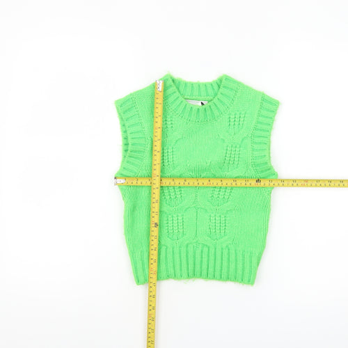 Collusion Womens Green Chunky-Knit Sleeveless Vest Jumper Size 4