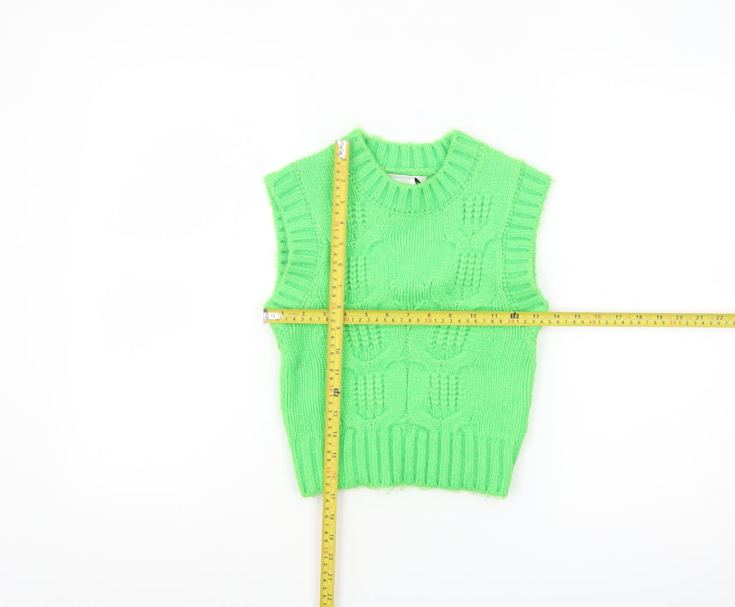 Collusion Womens Green Chunky-Knit Sleeveless Vest Jumper Size 4