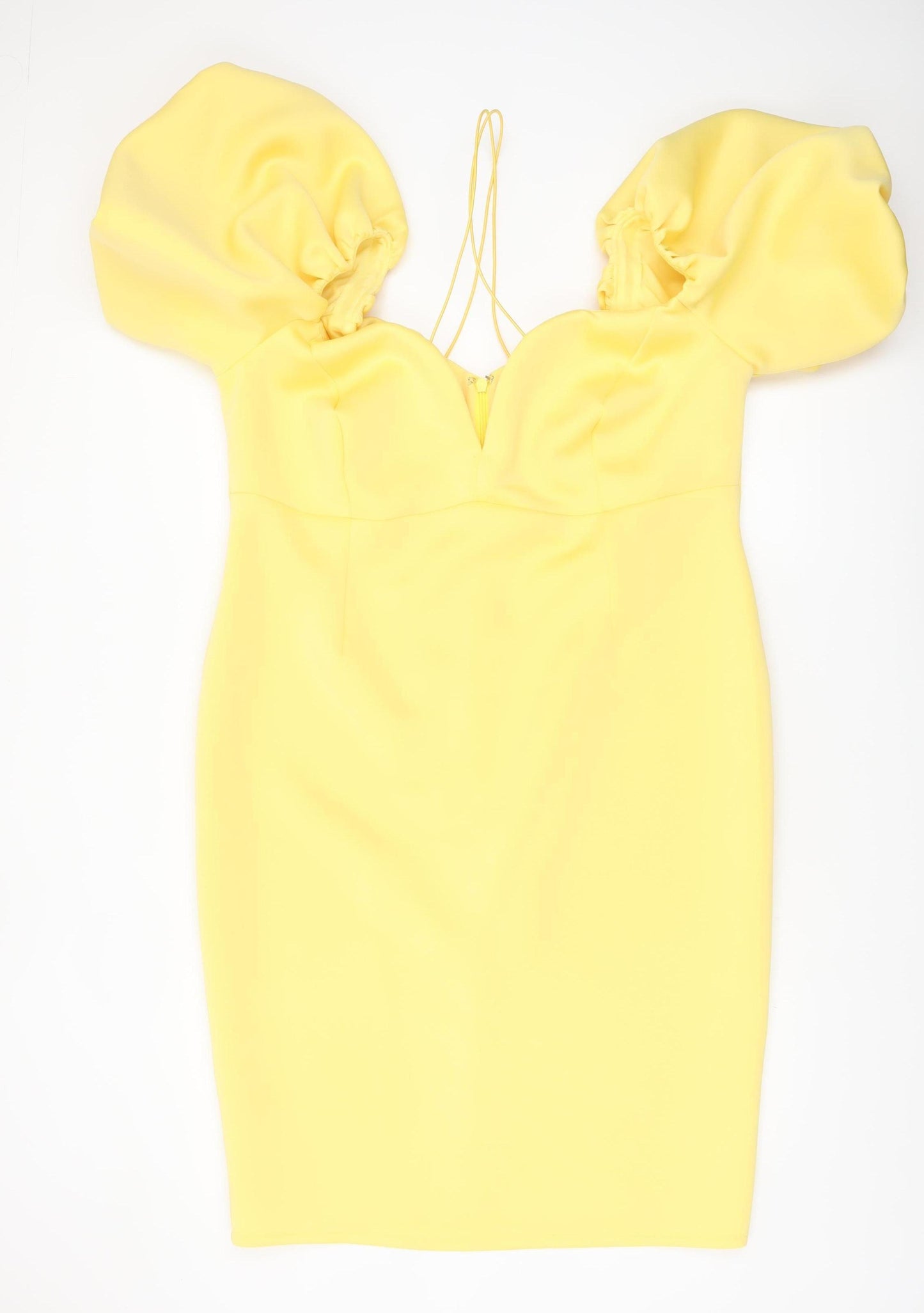 ASOS Women Yellow Puff Sleeve Bodycon Dress UK 10 Midi Party Style