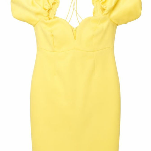 ASOS Women Yellow Puff Sleeve Bodycon Dress UK 10 Midi Party Style