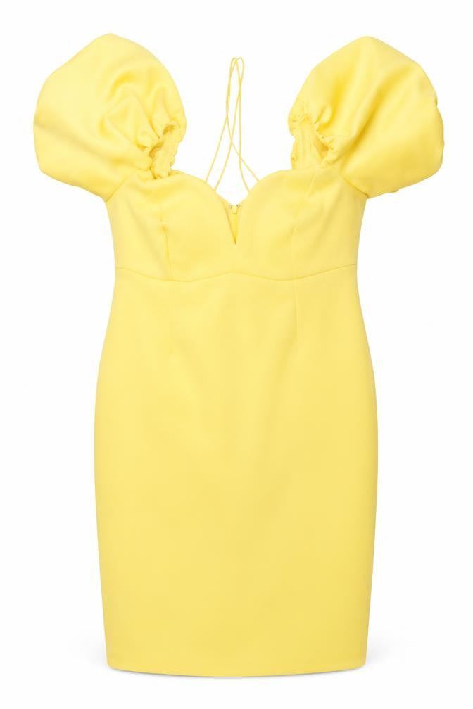 ASOS Women Yellow Puff Sleeve Bodycon Dress UK 10 Midi Party Style