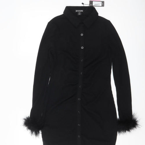 PrettyLittleThing Women's Black Size 14 Feather Cuff Shirt Dress