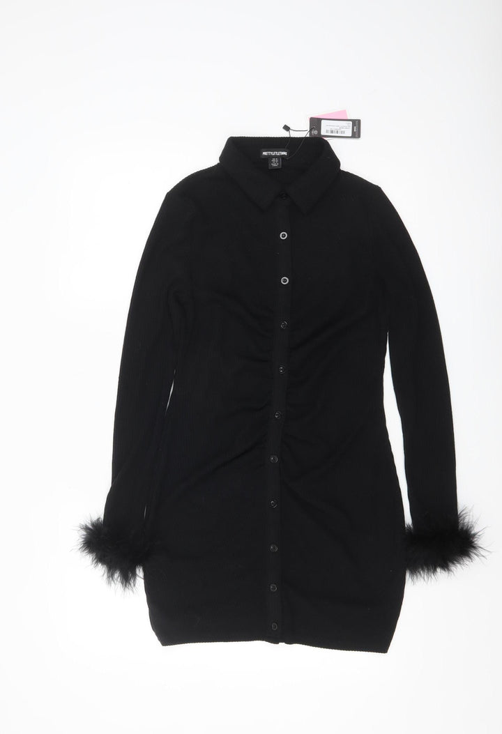 PrettyLittleThing Women's Black Size 14 Feather Cuff Shirt Dress
