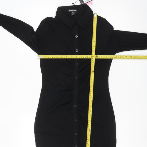 PrettyLittleThing Women's Black Size 14 Feather Cuff Shirt Dress