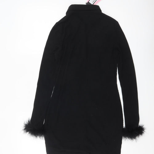 PrettyLittleThing Women's Black Size 14 Feather Cuff Shirt Dress