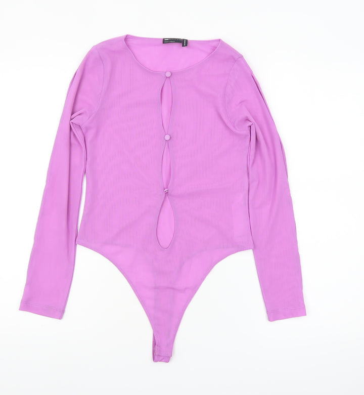 ASOS Design Women’s Pink Long Sleeve Cut Out Bodysuit UK 12