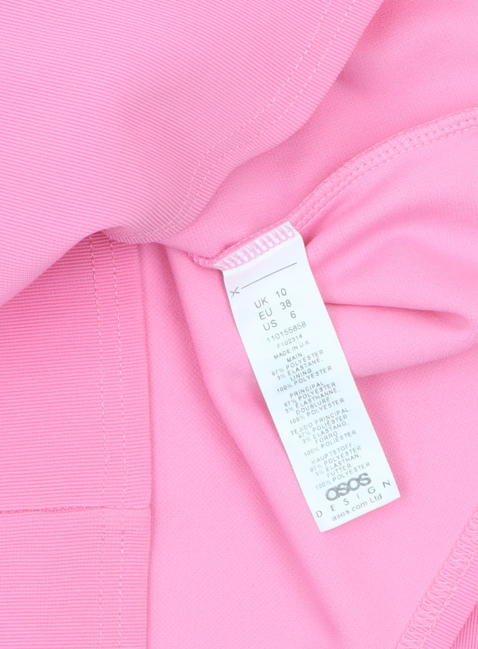 ASOS Women’s Pink Bodycon Mini Dress Size 10 Long Sleeve V-Neck