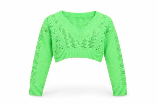 Front view of Collusion women’s green v-neck cropped jumper uk 16 knit acrylic blend