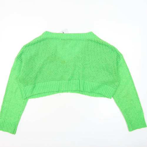 Collusion Womens Green V-Neck Cropped Jumper UK 16 Knit Acrylic Blend