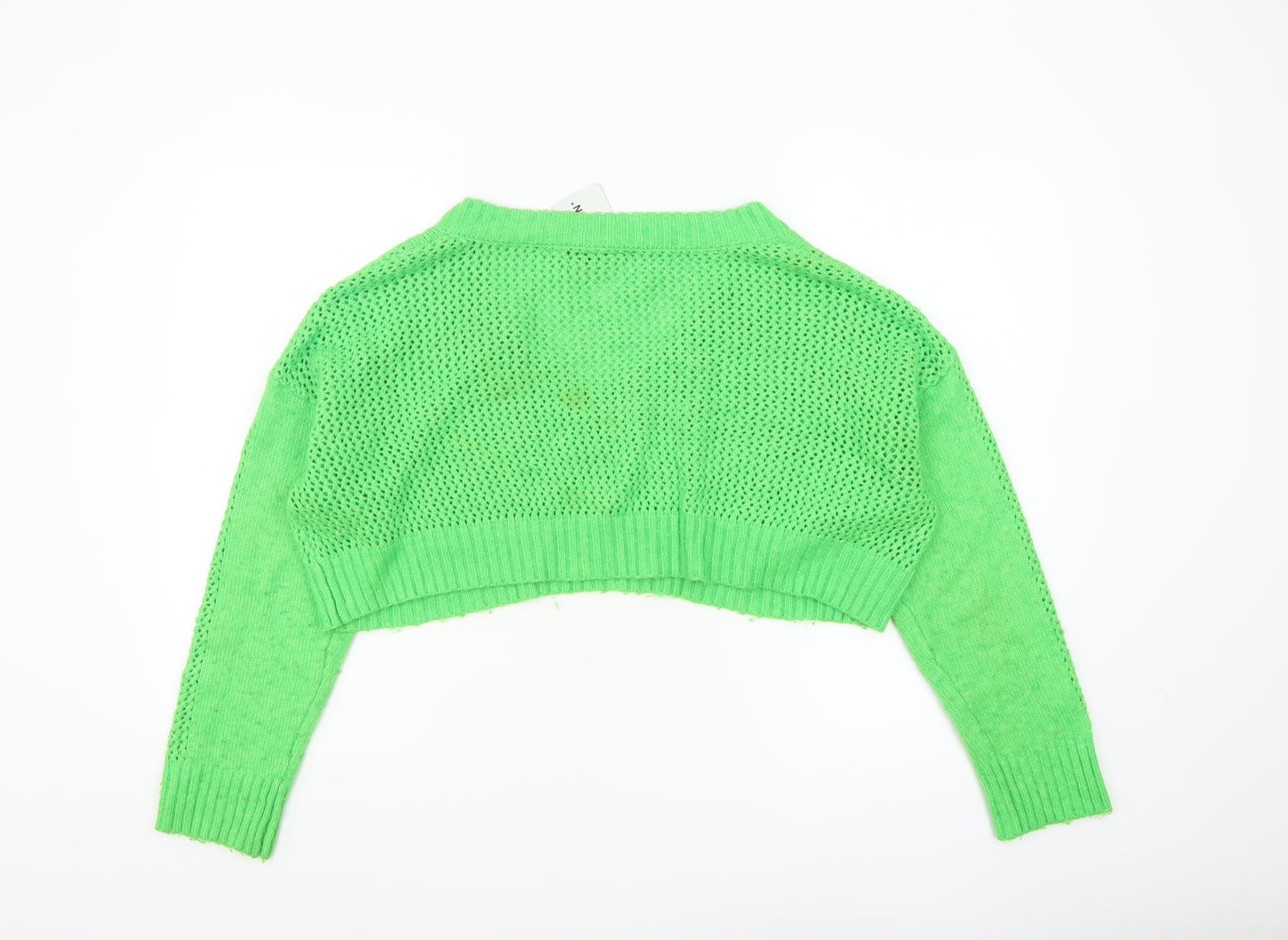 Collusion Womens Green V-Neck Cropped Jumper UK 16 Knit Acrylic Blend