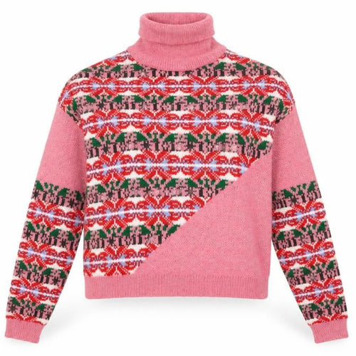 ASOS Womens Pink Fair Isle Roll Neck Jumper Size 10 Winter Knit