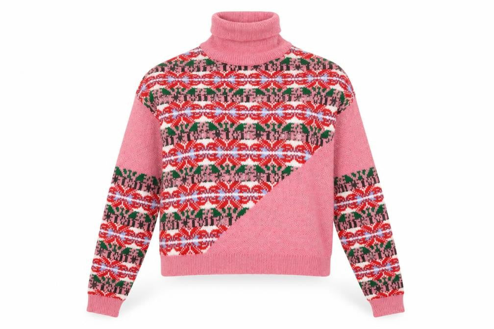 ASOS Womens Pink Fair Isle Roll Neck Jumper Size 10 Winter Knit