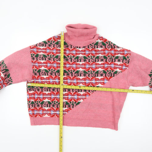 ASOS Womens Pink Fair Isle Roll Neck Jumper Size 10 Winter Knit