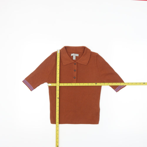 ASOS Women Brown Ribbed Henley Jumper Size 8 Acrylic Knit