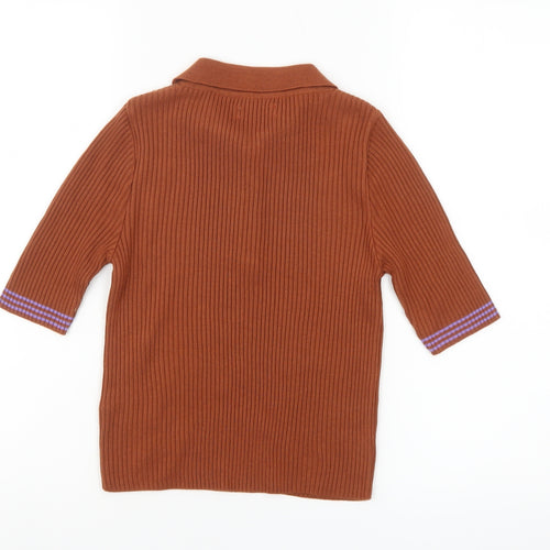 ASOS Women Brown Ribbed Henley Jumper Size 8 Acrylic Knit