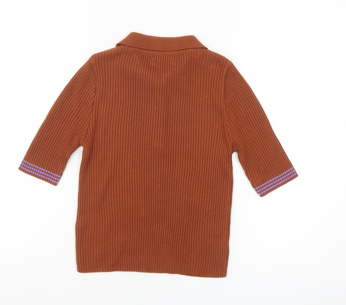 ASOS Women Brown Ribbed Henley Jumper Size 8 Acrylic Knit