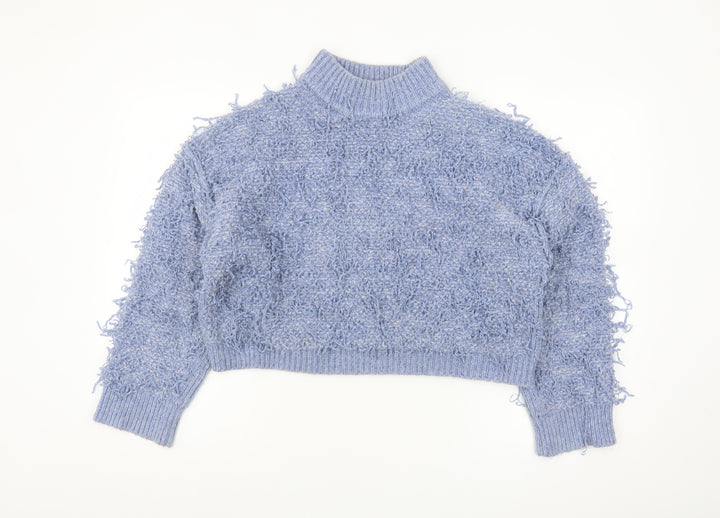 ASOS Women Blue Mock Neck Chunky Knit Jumper Size 10
