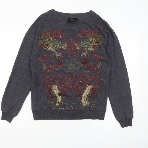 ASOS Women Grey Dragon Embroidered Pullover Sweatshirt Size 6