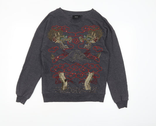 ASOS Women Grey Dragon Embroidered Pullover Sweatshirt Size 6