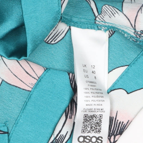 ASOS Women’s Blue Floral Satin Wrap Blouse UK 12