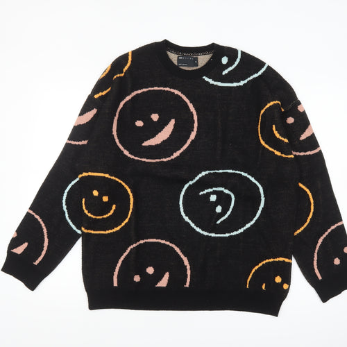 ASOS Men’s Black Graphic Smiley Knit Jumper XS Crew Neck Acrylic