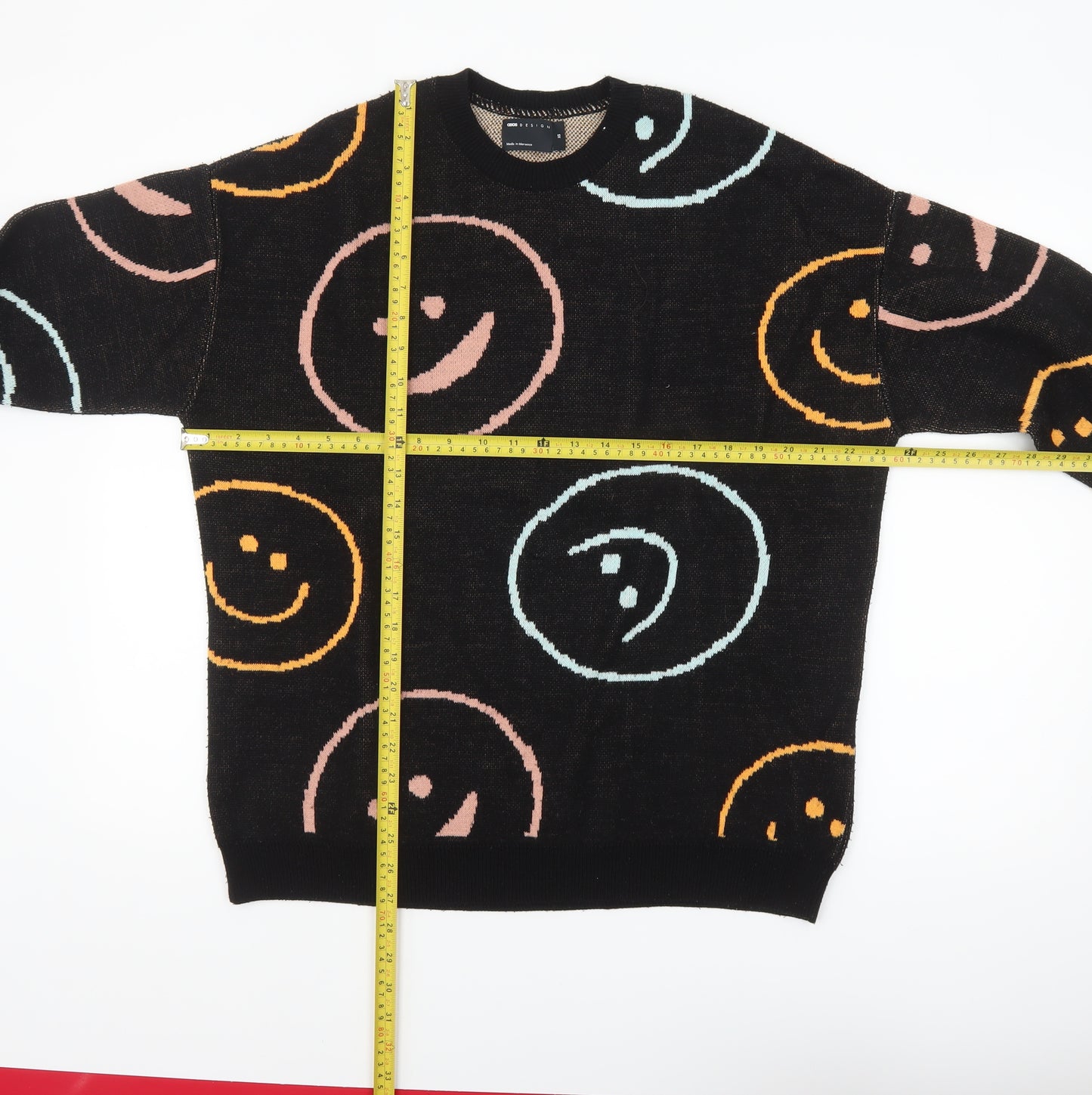 ASOS Men’s Black Graphic Smiley Knit Jumper XS Crew Neck Acrylic