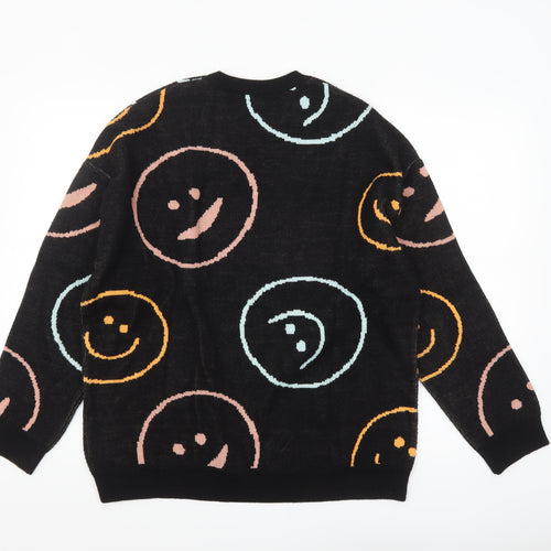 ASOS Men’s Black Graphic Smiley Knit Jumper XS Crew Neck Acrylic