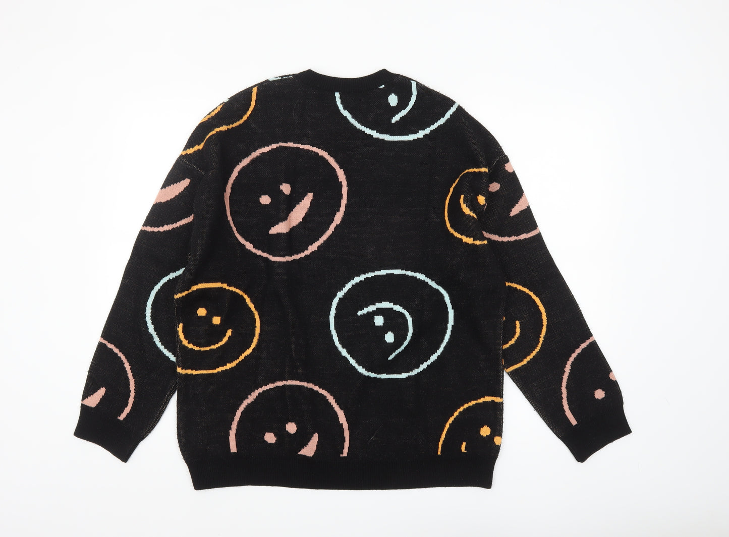 ASOS Men’s Black Graphic Smiley Knit Jumper XS Crew Neck Acrylic