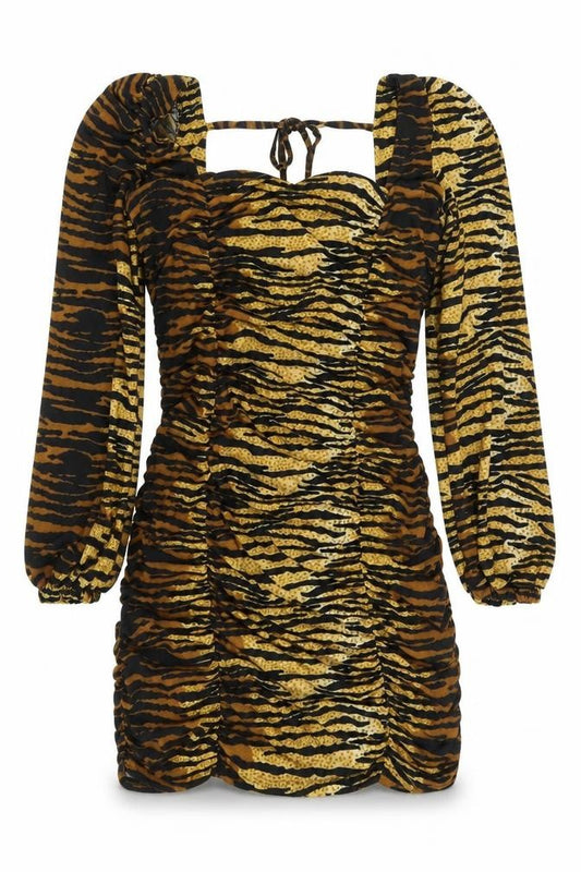 Front view of Collusion Women’s Multicoloured Animal Print Bodycon Dress, size UK 14