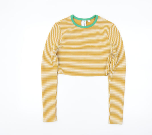 Collusion Womens Yellow Striped Cropped Long Sleeve T-Shirt UK 10