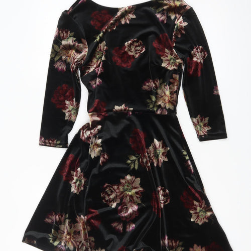New Look Women’s Black Floral Velvet Fit & Flare Dress UK 6