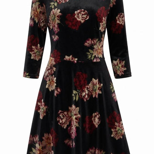 New Look Women’s Black Floral Velvet Fit & Flare Dress UK 6