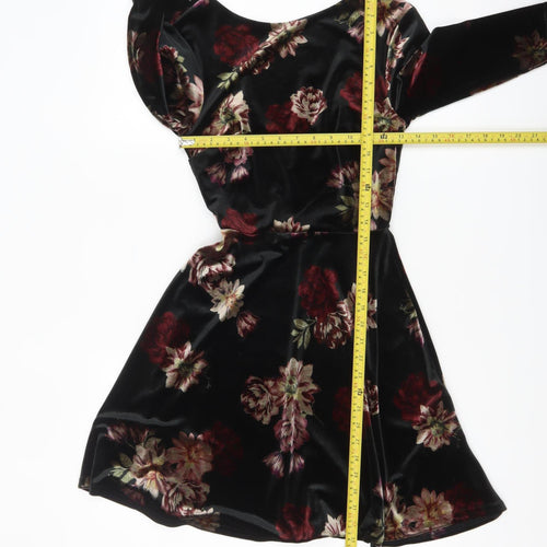 New Look Women’s Black Floral Velvet Fit & Flare Dress UK 6